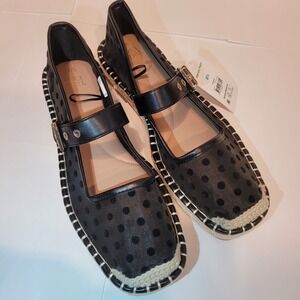 Time and Tru Women's Black Polka Dot Espadrille Flats Mary Jane Size US 8.5 NWT